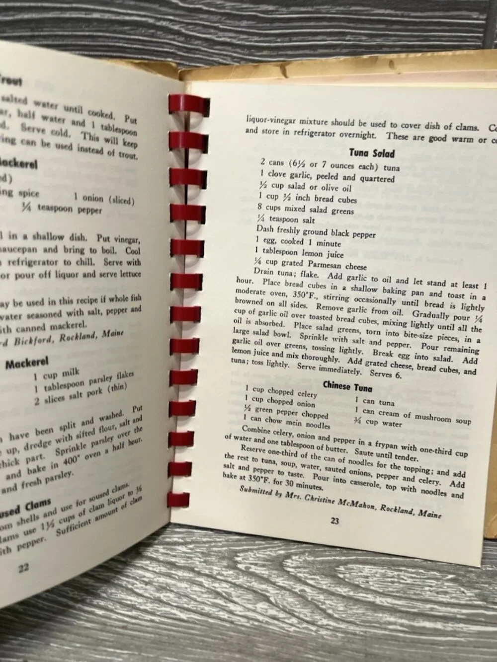 Maine Coastal Cooking Cookbook Recipe Book Vintage 1975 Spiral Paperback